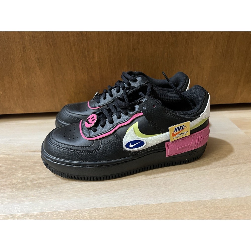 EUC Nike Air Force 1 Shadow Women Size 6.5 Black Pink Patches Casual CU4743-001